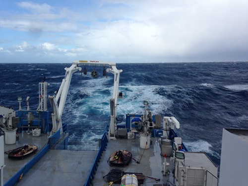The view over the back deck of RV Investigator.