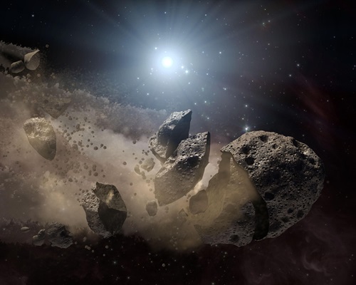 An artist's impression of an asteroid breaking up.