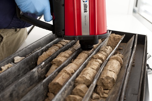 The RemScan device measuring petroleum hydrocarbons in soil cores.