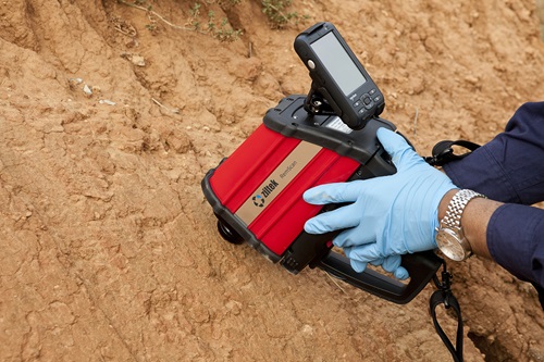 Close up of the RemScan device which can measure petroleum contamination in soil with a simple pull of the trigger.