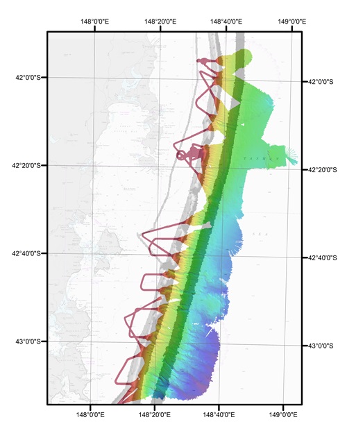 Graphic output of a sea floor map off Tasmanian coast