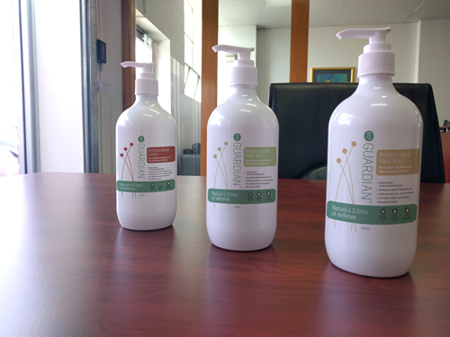 Three bottles of the Bio3 Guardian range sitting on a table.