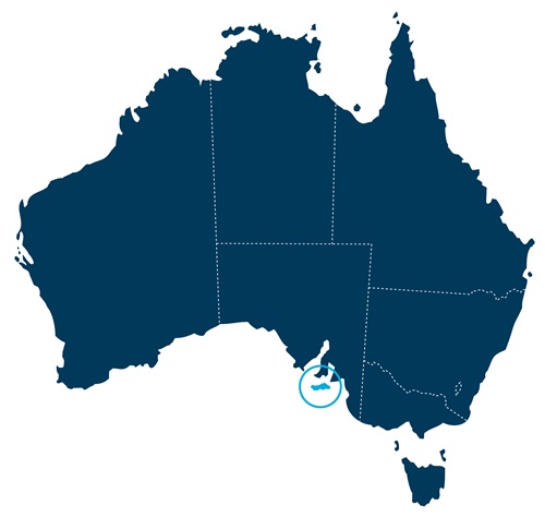 Map of Australia with Kangaroo Island circled.