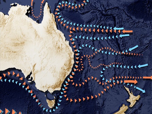 Graphic showing the major currents around eastern Australia, including the East Australian Current.