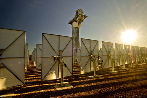 Heliostat mirrors and tower.