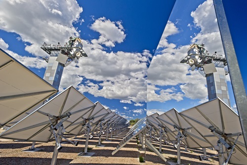 Heliostat mirrors and tower.