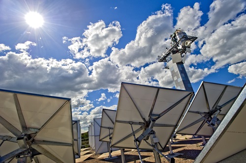 Heliostat mirrors and tower.