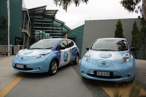 Bonnet view of CSIRO electric cars.