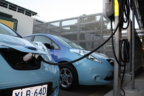 Electric cars being charged.
