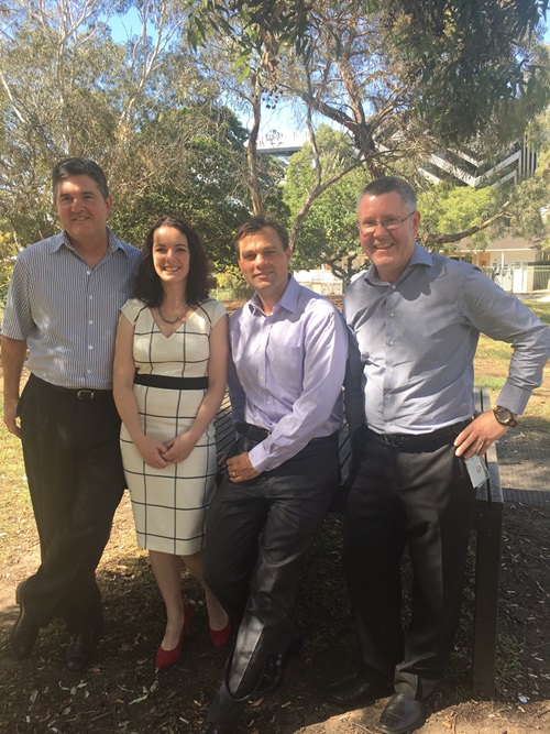 Left to right: CSIRO’s biomedical research director Dr Paul Savage, MecRx founder Dr Joanne Alcindor, MecRx board director Dr Chris Smith and CSIRO chemistry group leader Dr Jack Ryan.