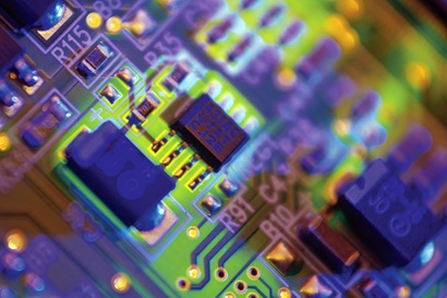 Close up view of detail of a circuit board.