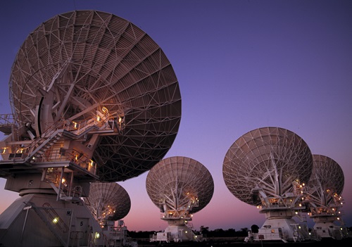Five radio telescopes of the Australian Telescope Compact Array.