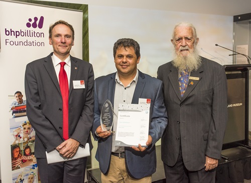Mr James Ensor, Dr Chris Matthews and Dr Robert  Anderson OAM at the Indigenous STEM Professional Award ceremony.