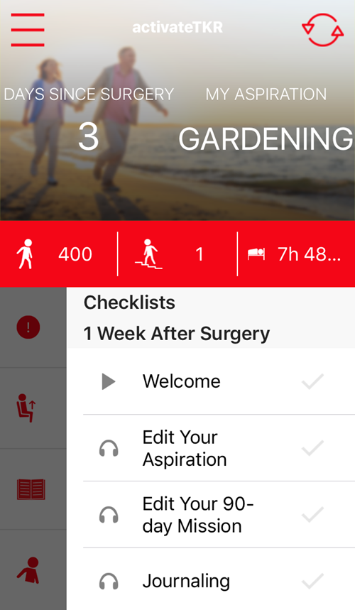 User interface for knee replacement rehab app