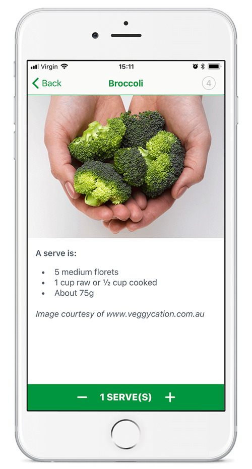 Screen shot of the VegEze app.