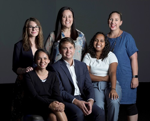 Group shot fo Jessica Storrar, Camila Zuniga-Greve, Misty Jenkins. Front row: Kayla Pattel, Dean Foley, Shailyn Isaac.