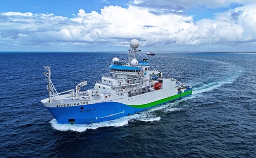 Investigator research vessel at sea. 