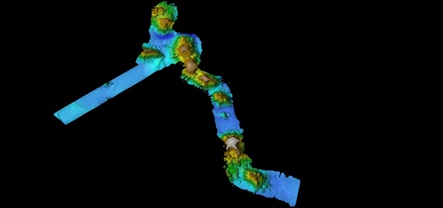 Mapped chain of volcanic seamounts