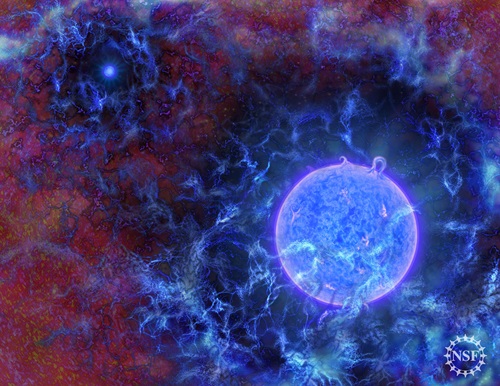 Artist’s rendering of the universe's first, massive stars.