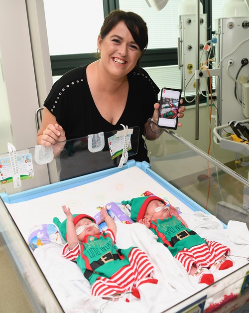 Trial participant Samantha Hayden, with her pre-term twins Zachary and Sebastian
