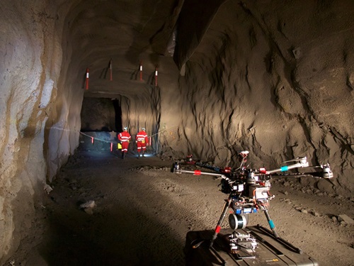 Hovermap lidar mapping and autonomy payload fitted to drone for underground mine mapping.