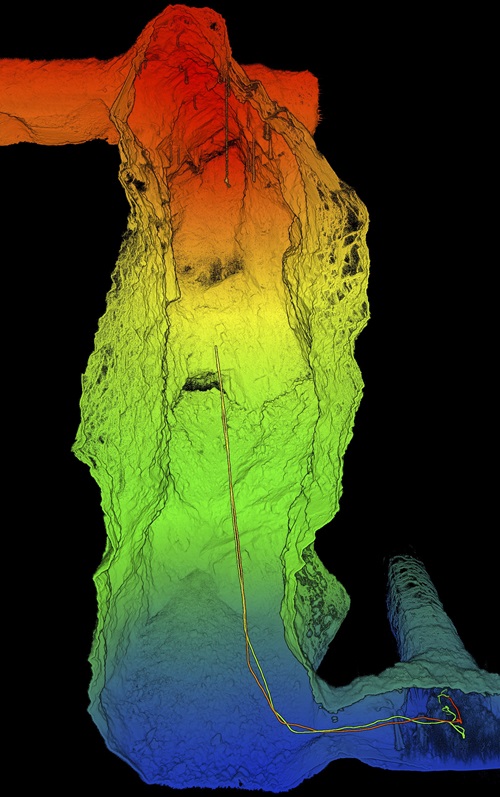 3D-point cloud map of a mine stope.