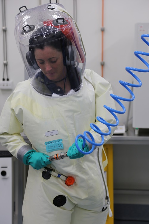 CSIRO scientists perform biosecurity tests at the Australian Animal Health Laboratory