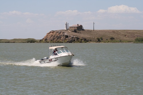 A boat on a lake