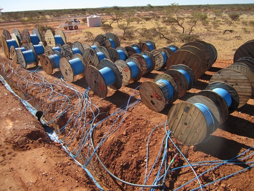 Fibre-optic and power cables linked together along the ground as part of the Square Kilometre Array. 