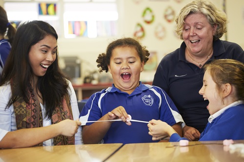 Students participate in a science experiment