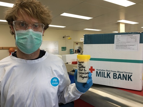 CSIROs Dr Jared Raynes with a human milk fortifier prototype