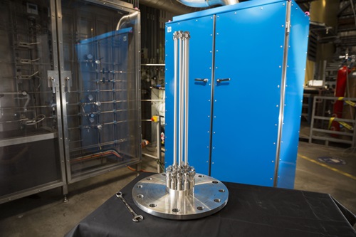 Hydrogen membrane technology equipment on a bench.