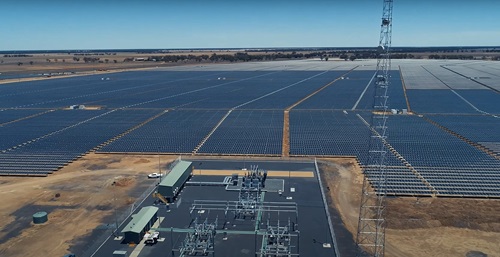 Nevertire Solar Farm showing the extent approximately 365,000 solar panels stretching into the distance. 