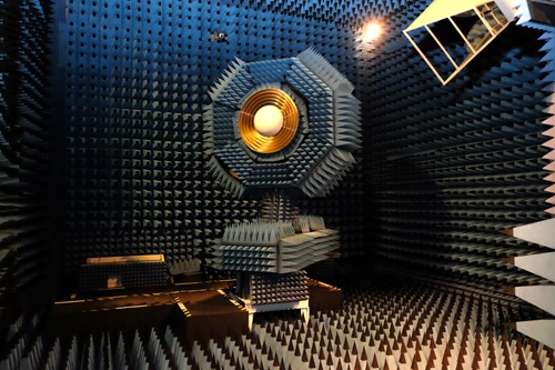 Ultra-wideband receiver, shown in a testing chamber.
