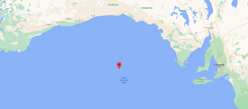 Map of the site in the Great Australian Bight where the Bigfin Squid were found.