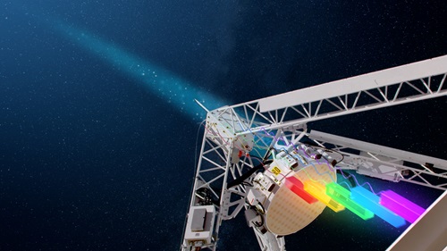 Close up view of the antenna of one of the ASKAP radio telescope dishes. 