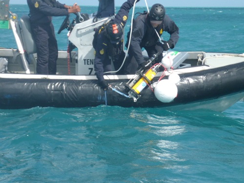 Border Force deploying technology from a boat. 
