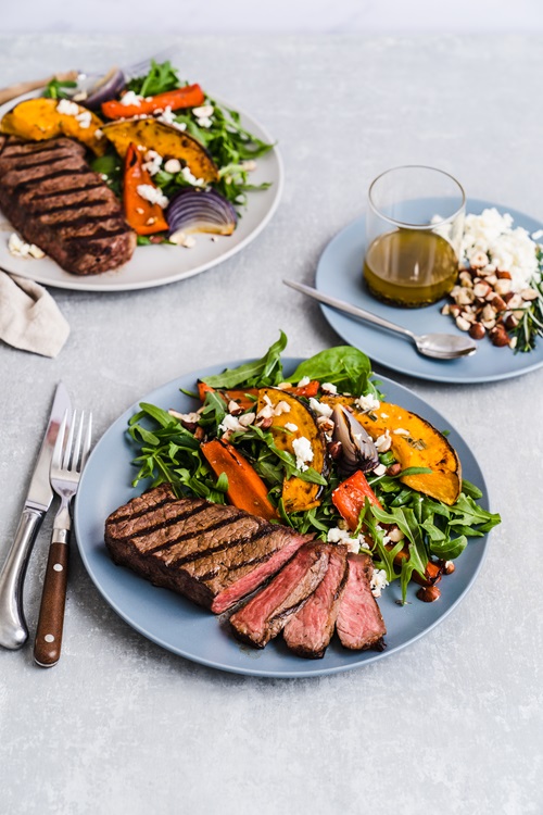 Porterhouse steak and vegetables