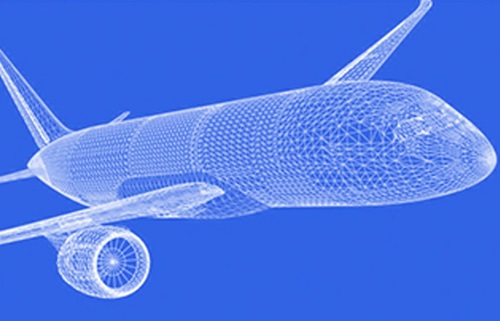 White grid image of aeroplane on blue background