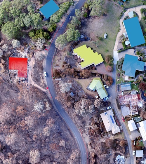 Aerial view of bushfire-affected homes Image CSIRO