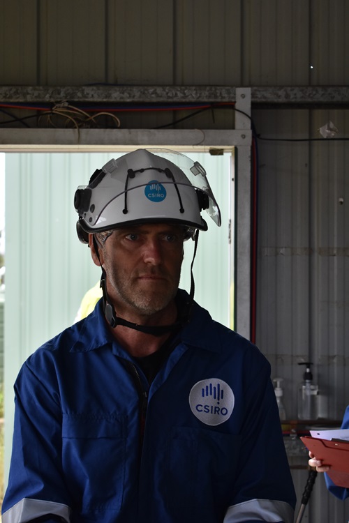 Scientist in fire protection gear