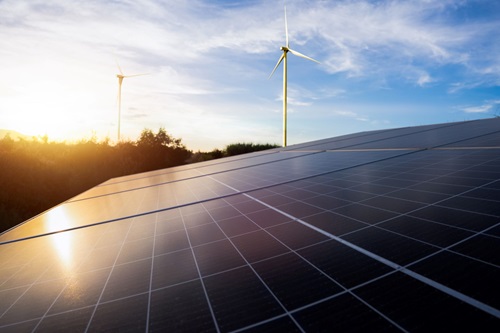 Image showing solar panels and wind turbines
