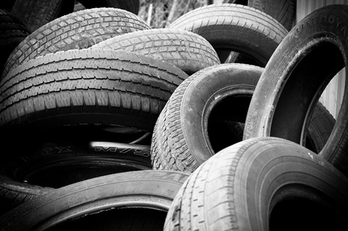 Old tyres dumped in a pile. 