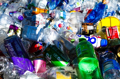 Plastic bottle waste pile.