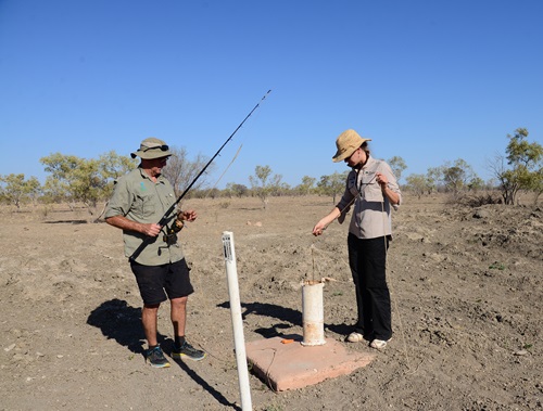 Scientists fishing for stygofauna.