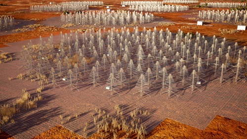 Artists impression of the SKA Observatory's SKA-Low telescope at Inyarrimanha Ilgari Bundara, the CSIRO Murchison Radio-astronomy Observatory.