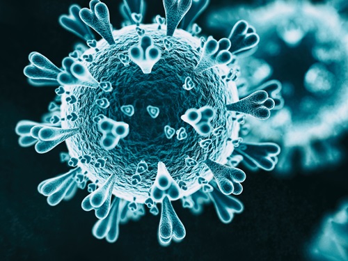 Coronavirus graphic on black background. 