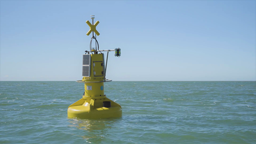 HydraSpectra water sensor mounted on a buoy on Darumbal Sea Country in Keppel Bay, where CSIRO is monitoring for sediment and dissolved carbon plumes. 