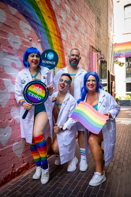 Australia's national science agency CSIRO's float is themed 'Geek Out!' for the 2023 Sydney Gay and Lesbian Mardi Gras