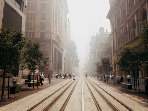 Bushfire smoke on Sydney's George Street.